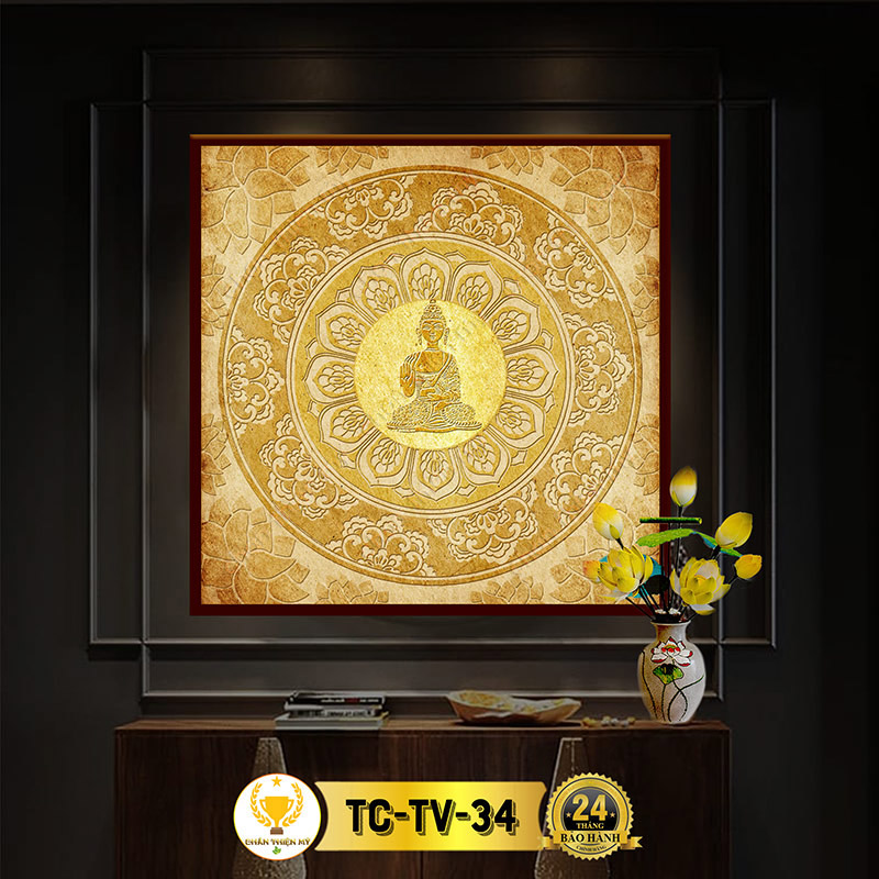 Hào Quang Phật A Di Đà In Tranh Trúc Chỉ Vuông CHÂN THIỆN MỸ, Đèn Trang Trí Bàn Thờ, Treo Phòng Thờ TC-TV-34