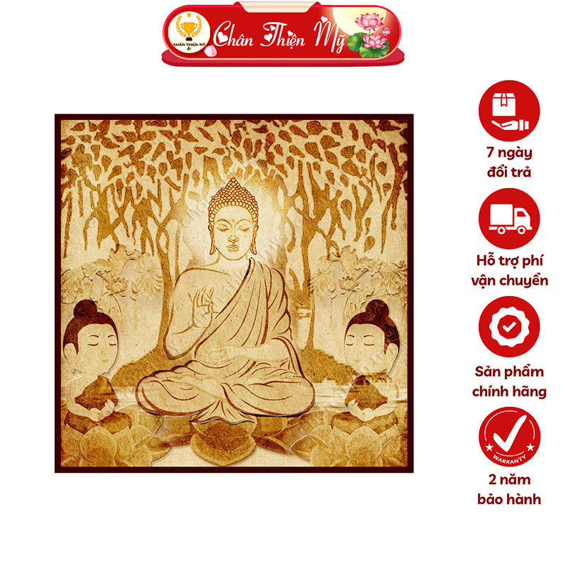 Hào Quang Phật Thích Ca In Tranh Trúc Chỉ Vuông CHÂN THIỆN MỸ, Trang Trí Bàn Thờ Phật, Ban Thờ Treo Tường TC-TV-35