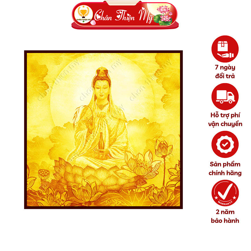 Đèn Hào Quang Phật Quan Âm In Tranh Trúc Chỉ Hoa Sen Vuông CHÂN THIỆN MỸ, Trang Trí Bàn Thờ Phật, Treo Phòng Thờ TC-TV-36