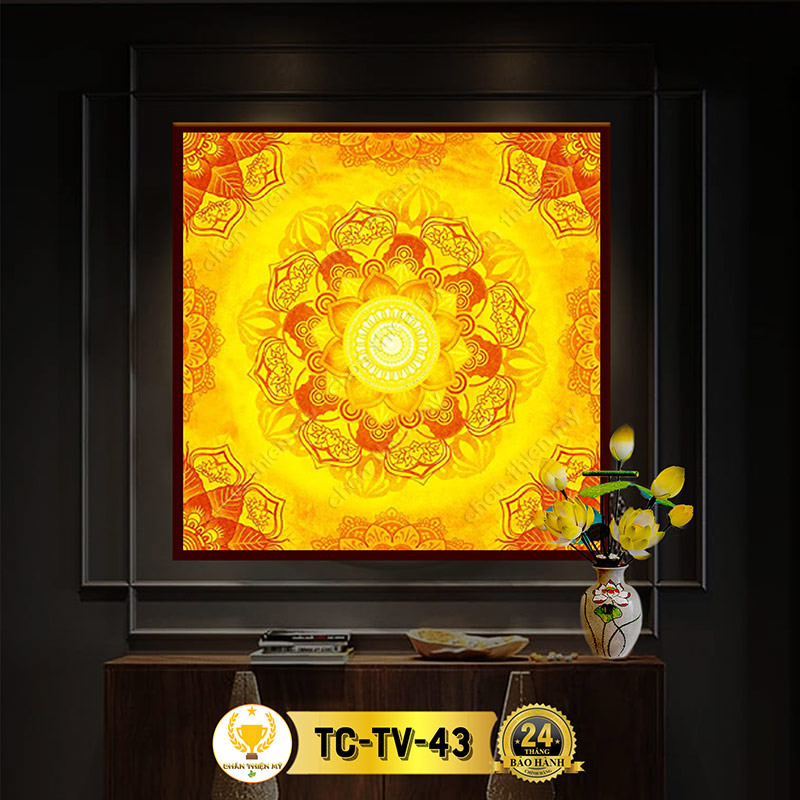 Hào Quang Phật Hoa Sen In Tranh Trúc Chỉ Vuông CHÂN THIỆN MỸ, Đèn Trang Trí Bàn Thờ, Treo Phòng Thờ TC-TV-43