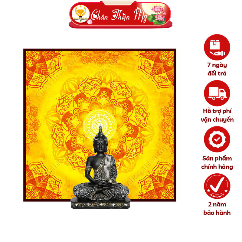 Hào Quang Phật Hoa Sen In Tranh Trúc Chỉ Vuông CHÂN THIỆN MỸ, Đèn Trang Trí Bàn Thờ, Treo Phòng Thờ TC-TV-43