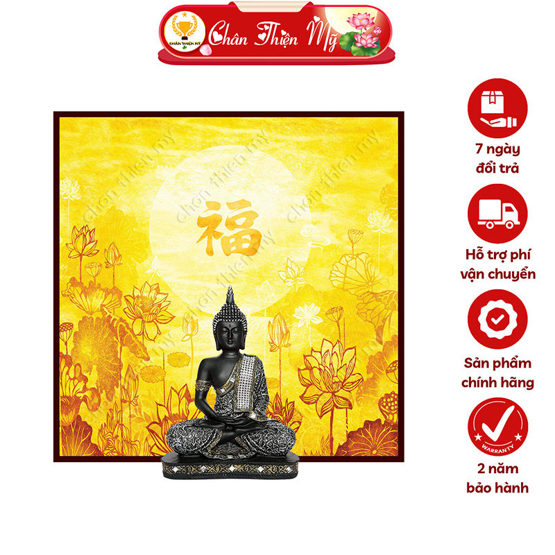 Đèn Bàn Thờ Hoa Sen Chữ Phúc Hán In Tranh Trúc Chỉ Vuông CHÂN THIỆN MỸ, Trang Trí Ban Thờ, Treo Phòng Thờ TC-TV-54