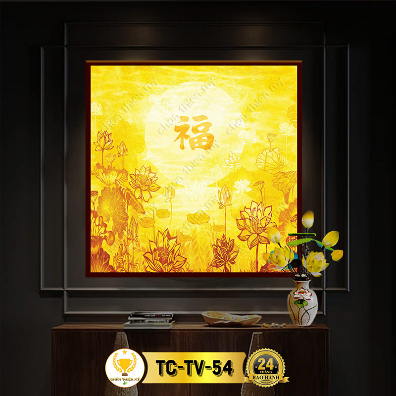 Đèn Bàn Thờ Hoa Sen Chữ Phúc Hán In Tranh Trúc Chỉ Vuông CHÂN THIỆN MỸ, Trang Trí Ban Thờ, Treo Phòng Thờ TC-TV-54