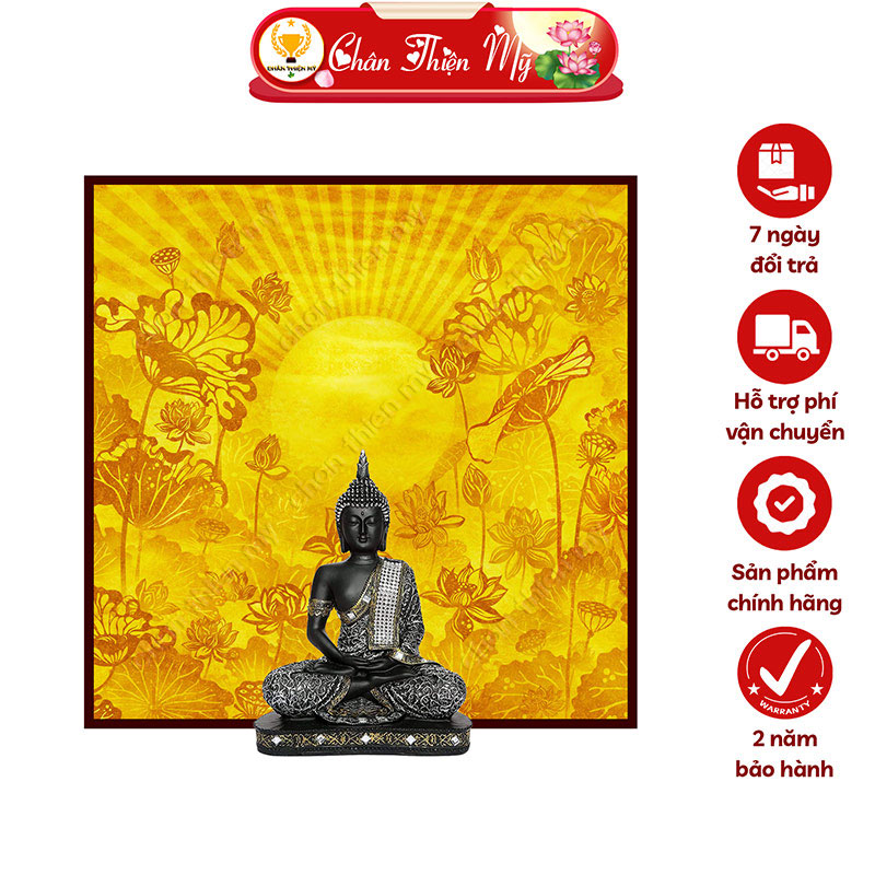 Hào Quang Phật Hoa Sen In Tranh Trúc Chỉ Vuông CHÂN THIỆN MỸ, Đèn Trang Trí Bàn Thờ, Treo Phòng Thờ TC-TV-66