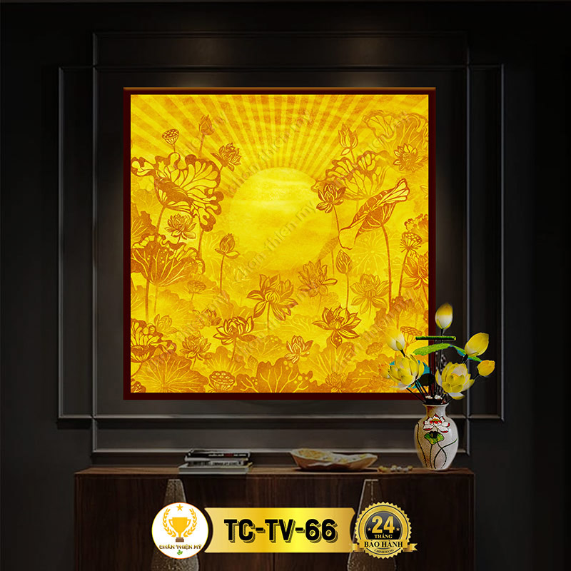 Hào Quang Phật Hoa Sen In Tranh Trúc Chỉ Vuông CHÂN THIỆN MỸ, Đèn Trang Trí Bàn Thờ, Treo Phòng Thờ TC-TV-66