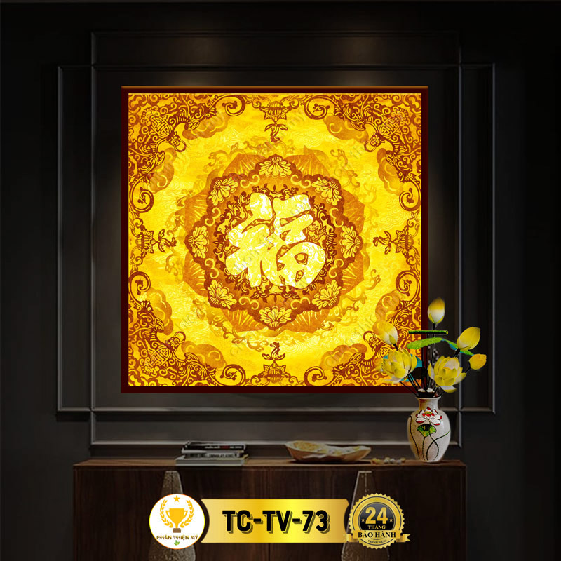 Đèn Bàn Thờ Hoa Sen Chữ Phúc Hán In Tranh Trúc Chỉ Vuông CHÂN THIỆN MỸ, Trang Trí Ban Thờ, Treo Phòng Thờ TC-TV-73