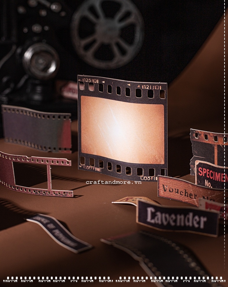 Bộ Diecut Film Vintage 3D – Giấy Cứng Trang Trí Scrapbook, Album, Thiệp Handmade