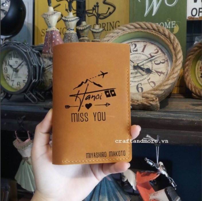 Ví passport cover handmade da thật màu nâu