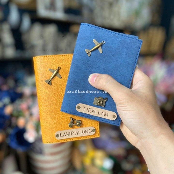 Passport cover xanh retro