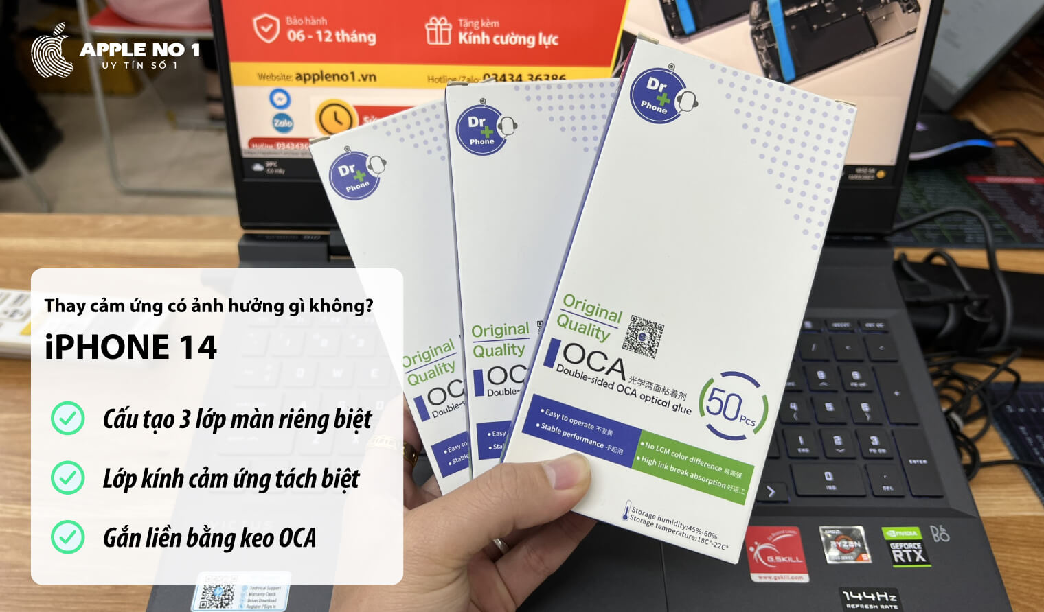 Thay kính cảm ứng iPhone 14 không ảnh hưởng đến màn hình