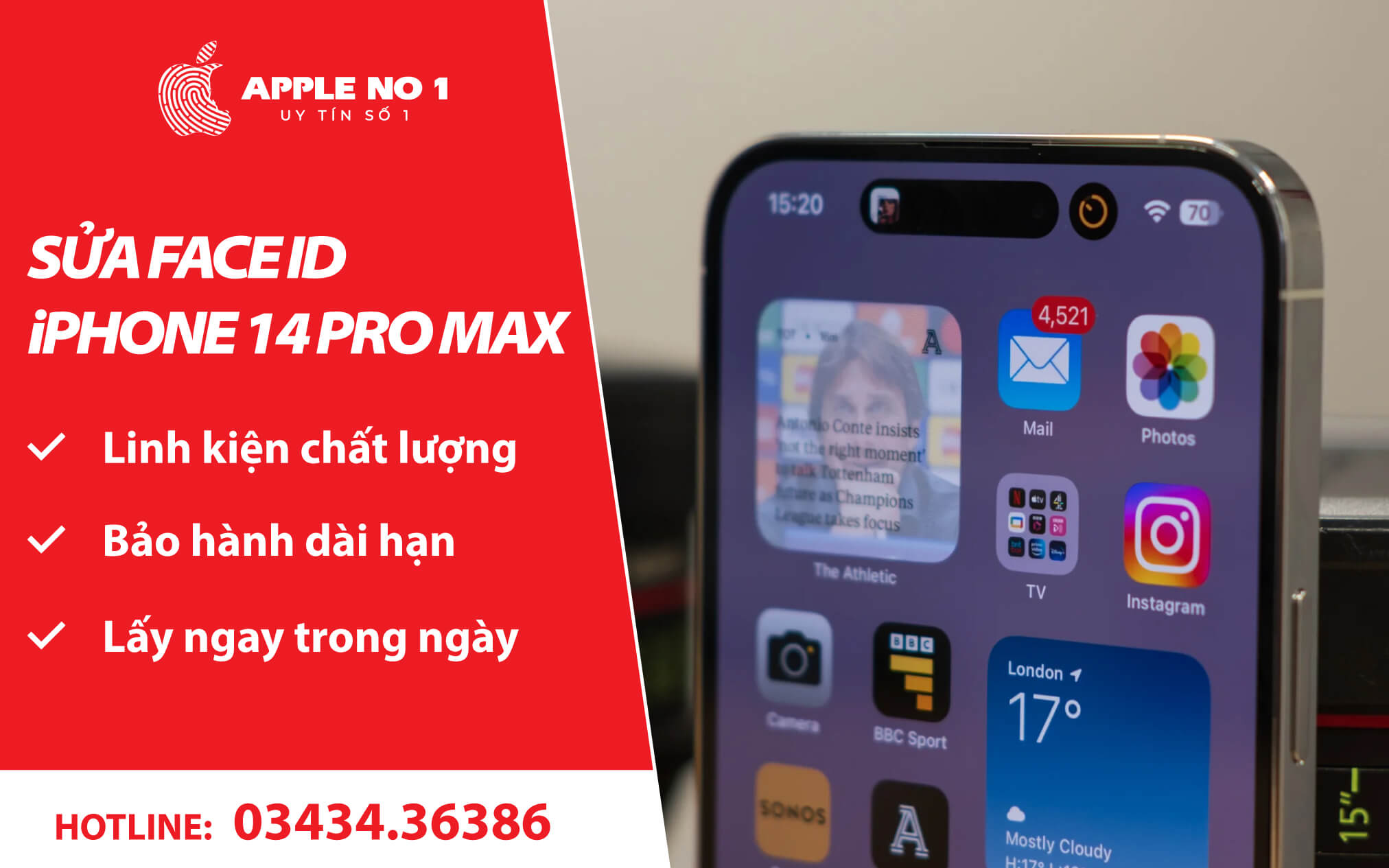 Sửa Face ID iPhone 14 Pro Max lấy ngay, uy tín tại APPLENO1.VN
