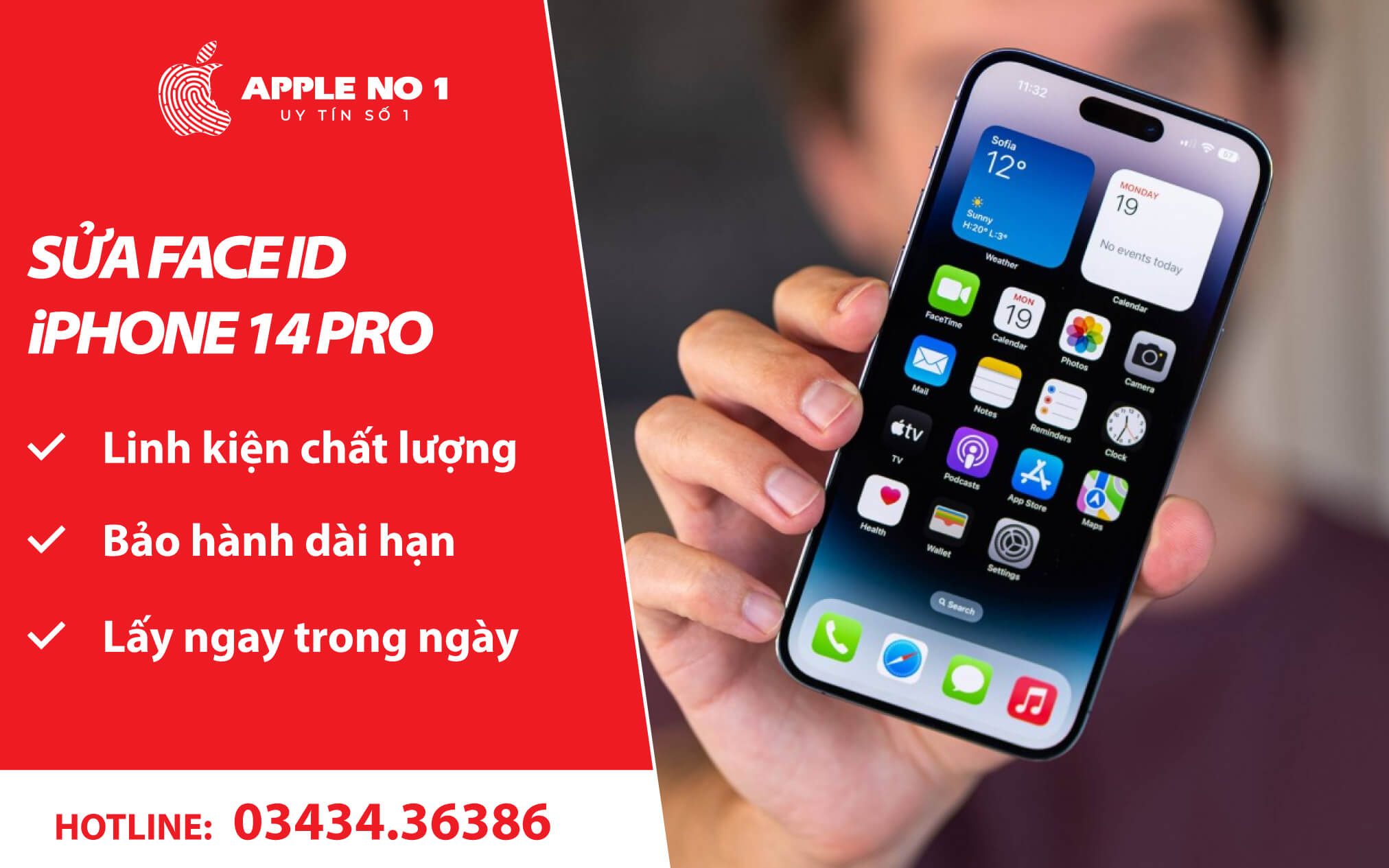 Sửa Face iD iPhone 14 Pro chuyên nghiệp, lấy ngay tại APPLENO1.VN