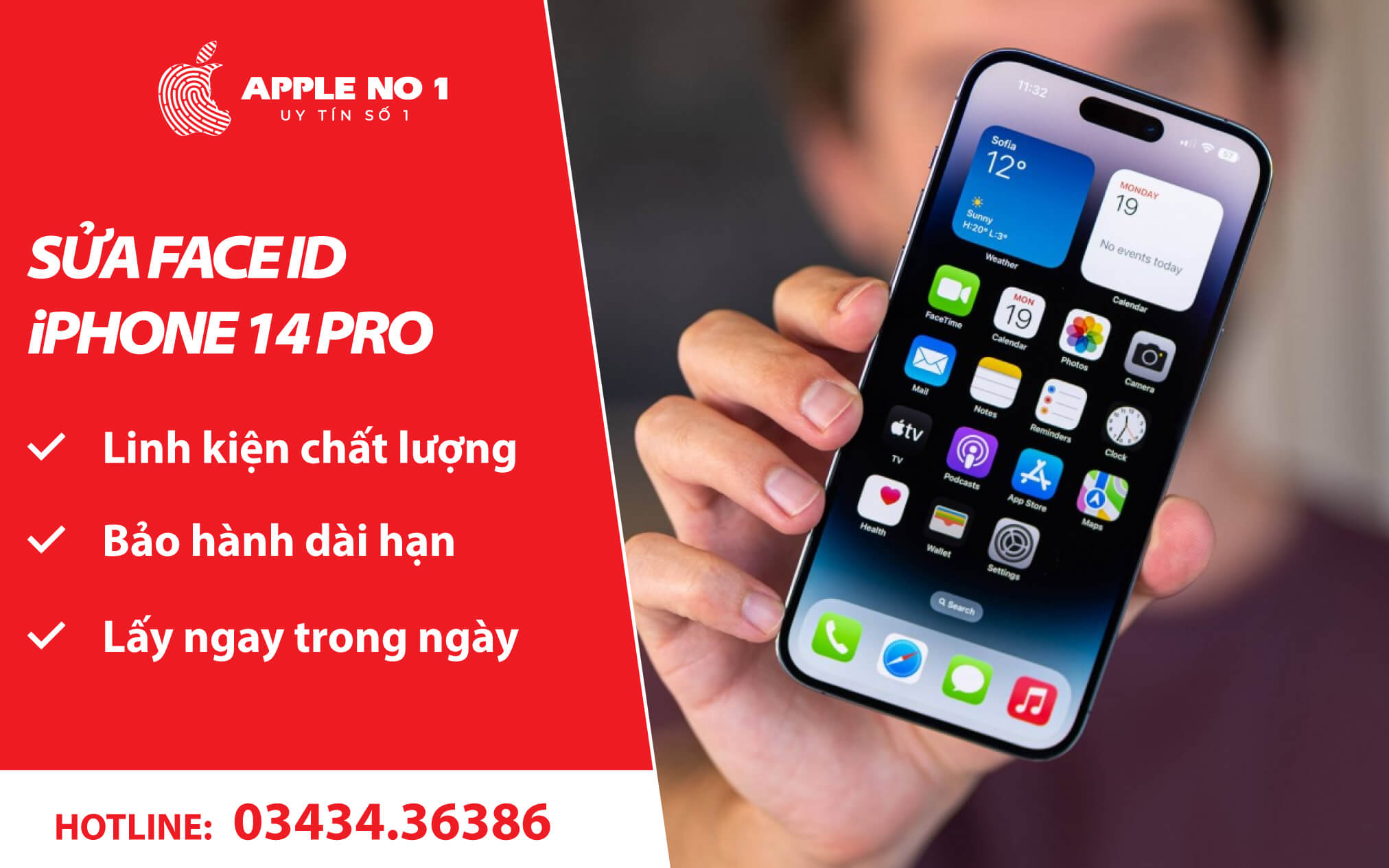 Sửa Face iD iPhone 14 Pro chuyên nghiệp, lấy ngay tại APPLENO1.VN