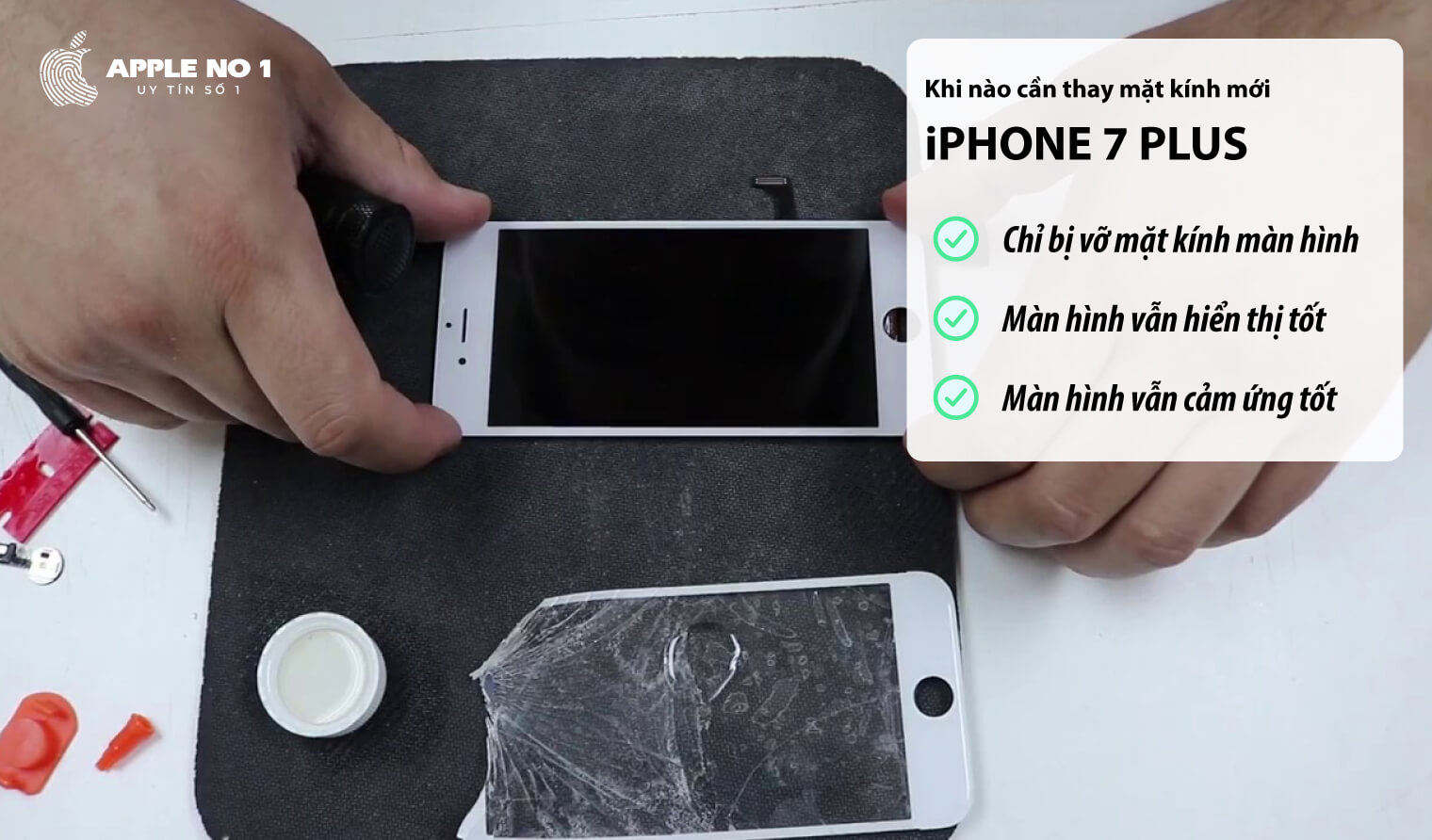 phan biet thay man hinh va thay mat kinh iPhone 7 plus