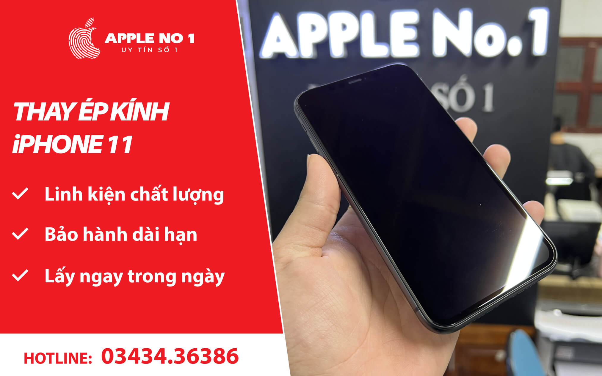 thay ep kinh iphone 11 chinh hang lay ngay tai Apple no.1