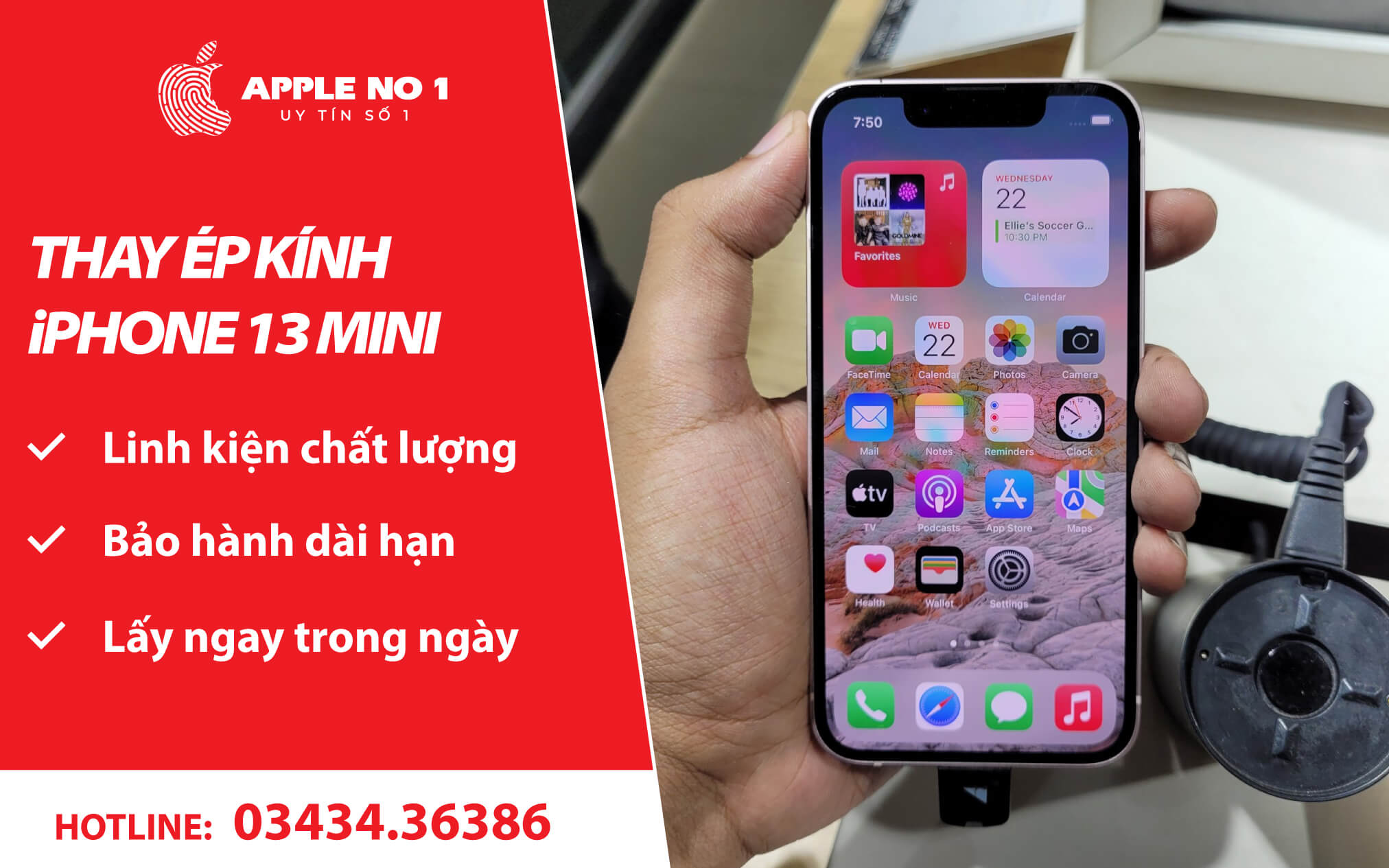 Dich vu thay ep kinh iPhone 13 Mini gia tot, lay nhanh tai APPLENO1.VN