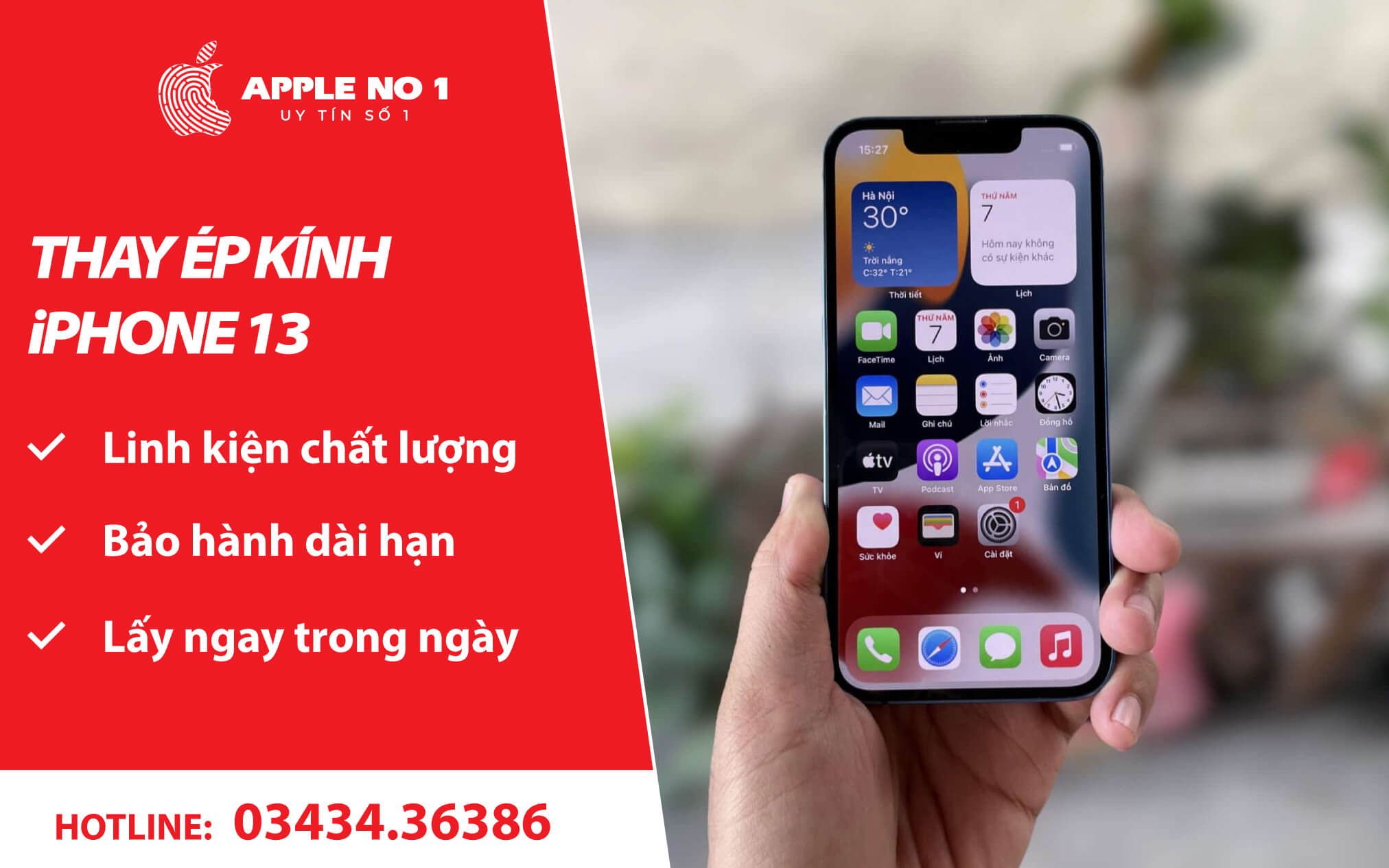 Dich vu thay ep kinh iPhone 13 gia tot, lay nhanh tai APPLENO1.VN