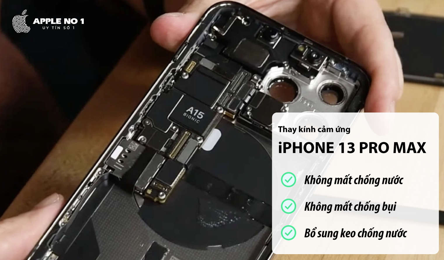 Thay kinh cam ung iPhone 13 Pro Max co bi mat chong nuoc khong?