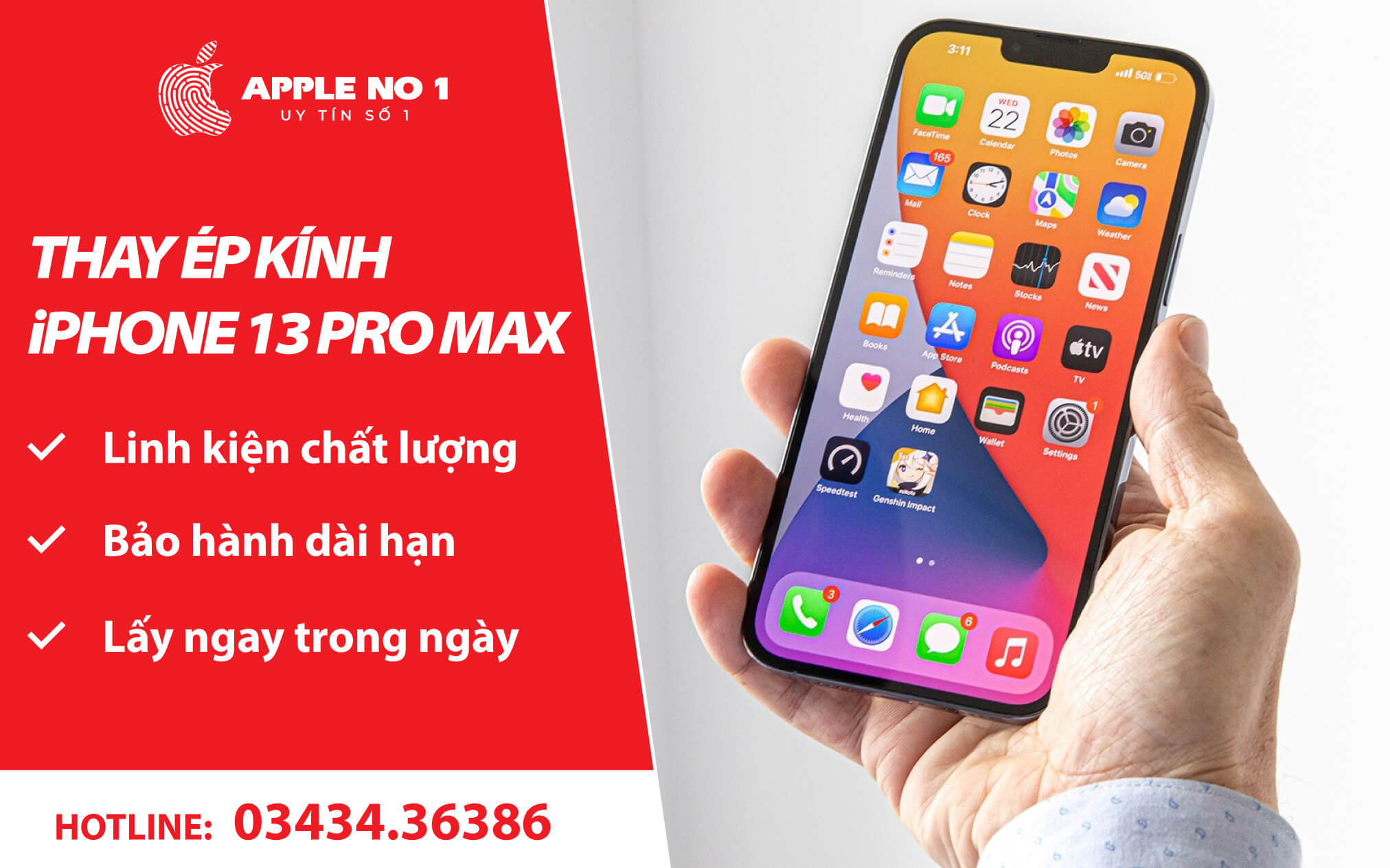 Dich vu thay ep kính iPhone 13 Pro Max tai APPLENO1.VN