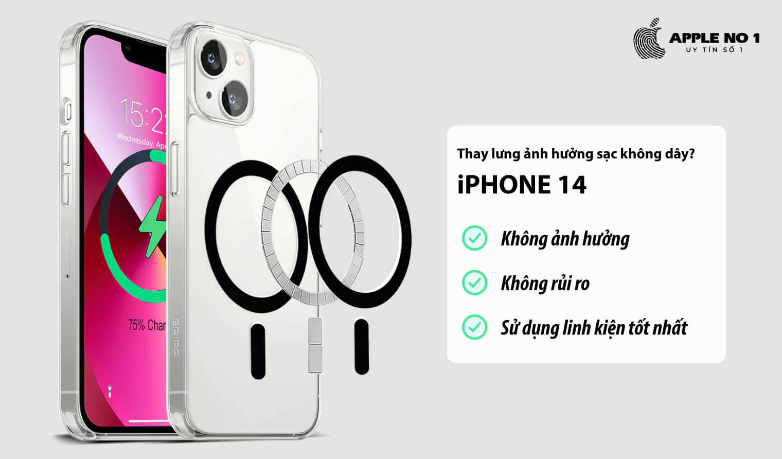 Thay kính lưng sau iPhone 14 không ảnh hưởng tính năng sạc không dây