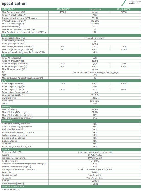 BIẾN TẦN HYBRID LUXPOWER 8KW (GEN-LB-EU 8K)