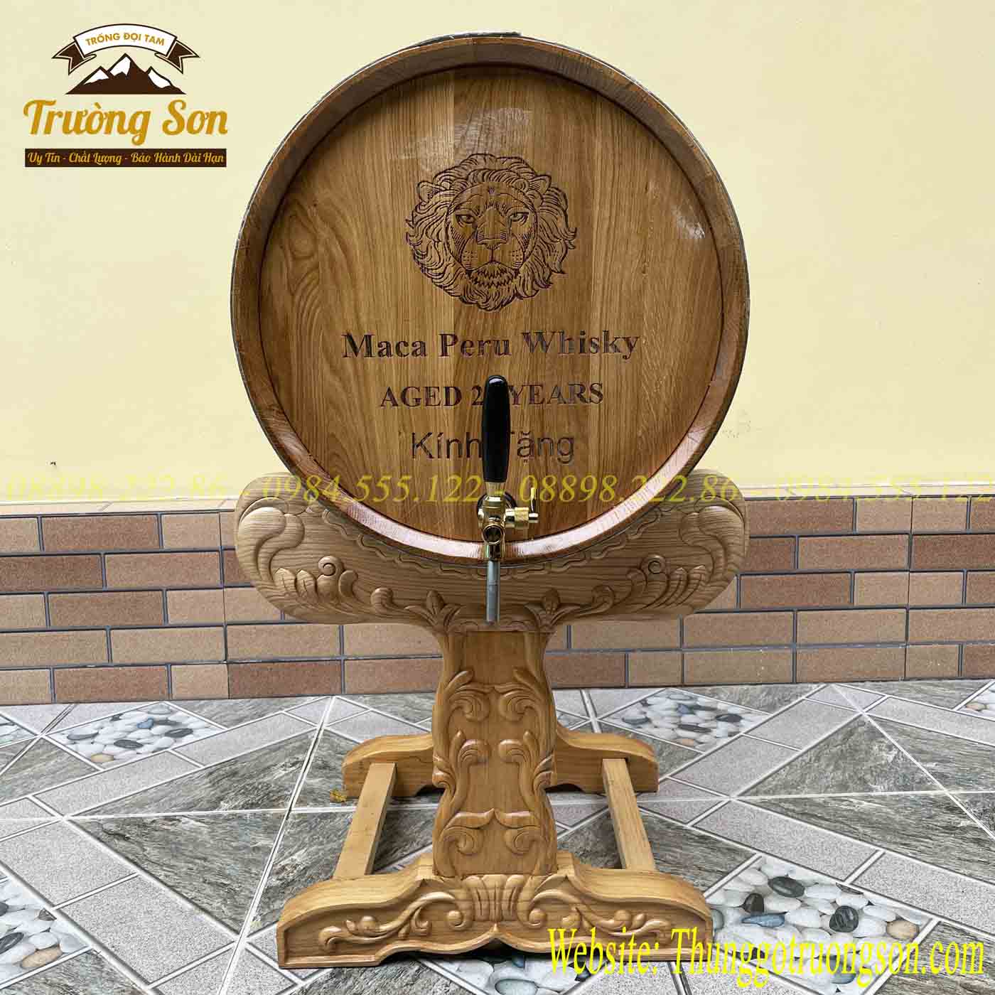 Thùng ngâm rượu gỗ sồi chân giá trạm khắc cao cấp