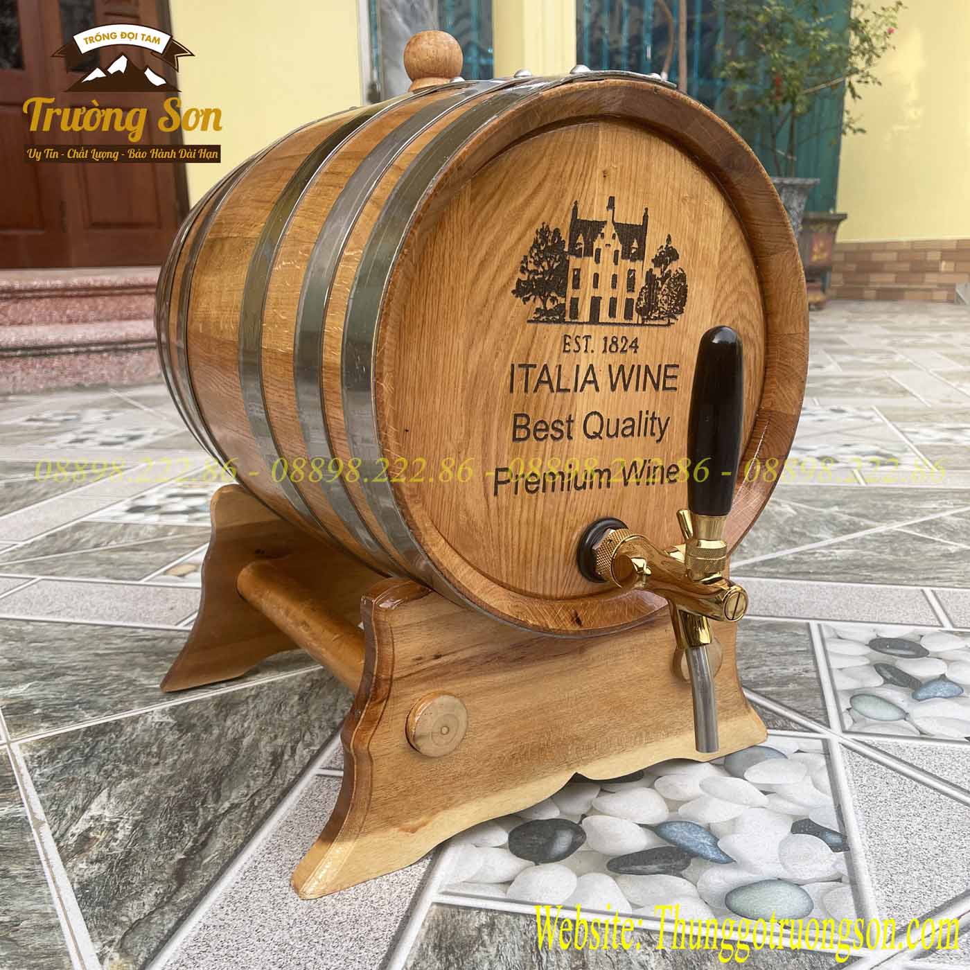 Thùng gỗ sồi vòi crom cao cấp