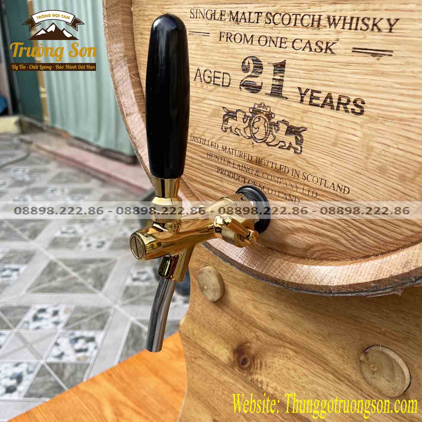 Thùng rượu gỗ sồi vòi mạ crom cao cấp