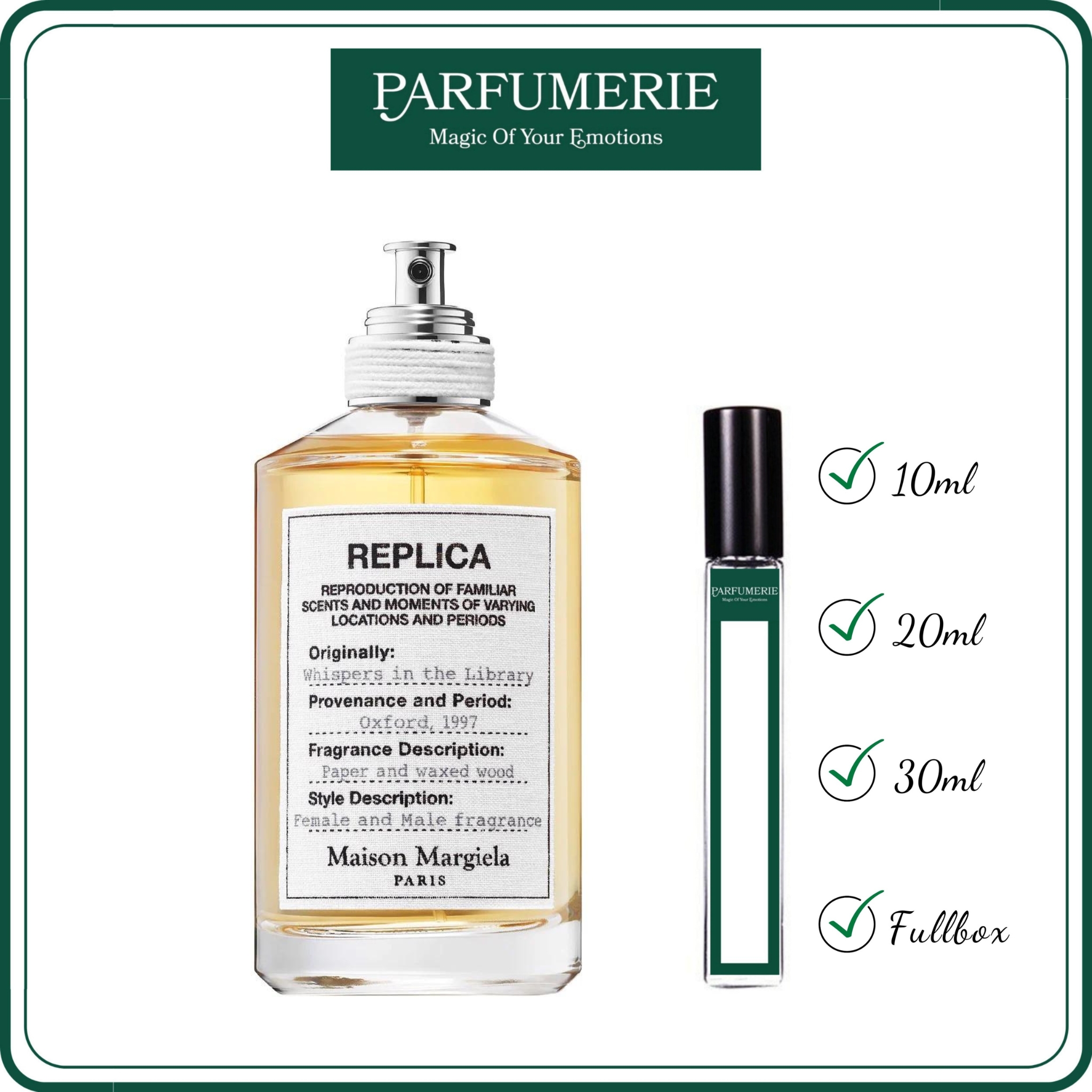 Nước hoa chiết Replica Whispers in the Library chính hãng từ Parfumerie đa dạng dung tích để khách hàng trải nghiệm