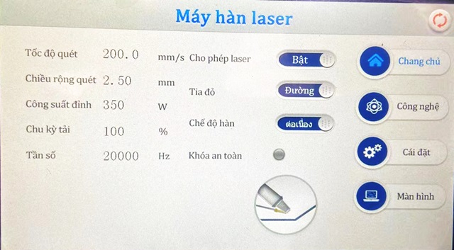 màn hình điều khiển máy hàn laser cầm tay