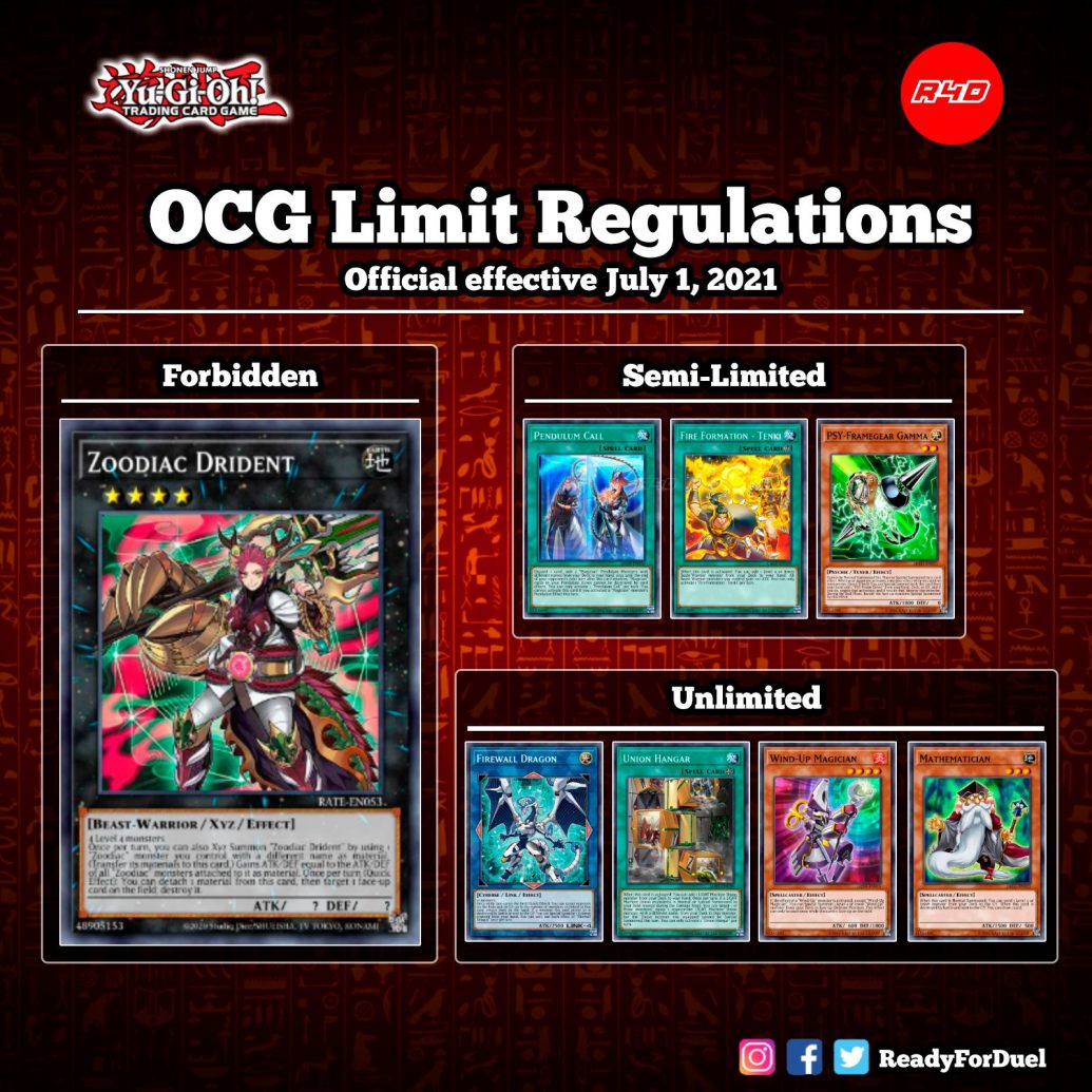 Ban List OCG tháng 7/2021