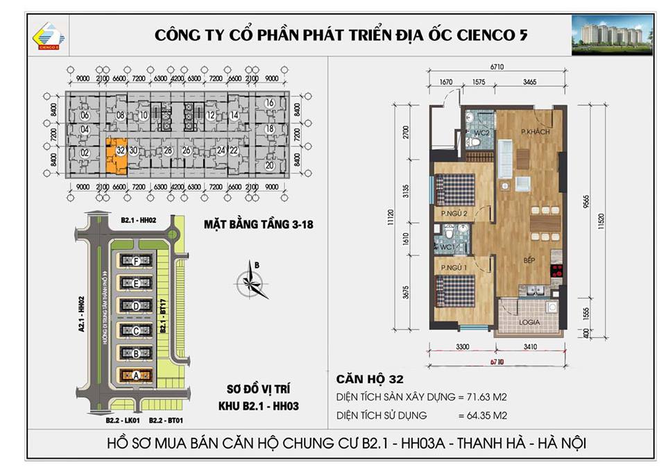 mặt bằng căn hộ chung cư Thanh Hà 6 tòa mới HH03A, HH03B, HH03C, HH03D, HH03E, HH03F
