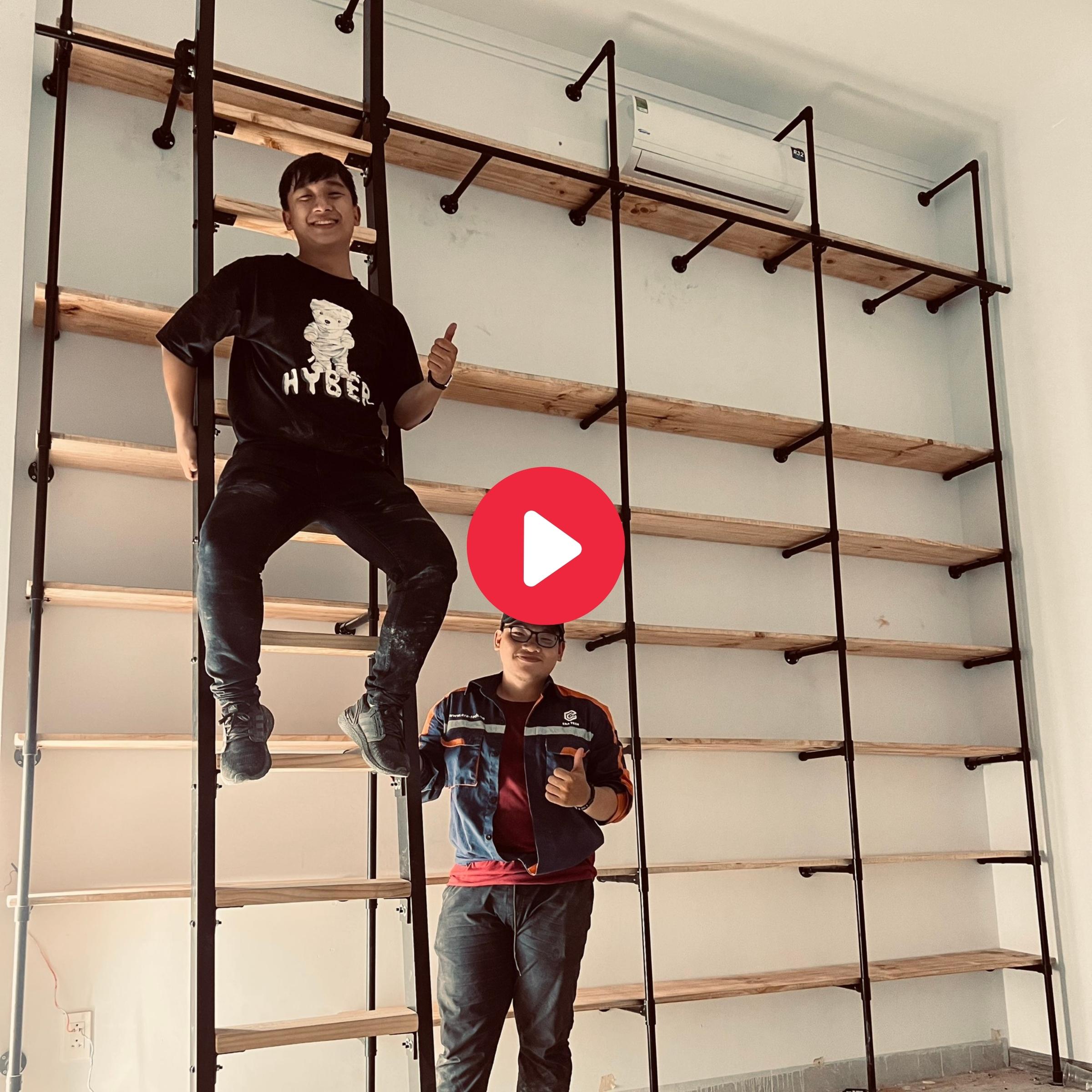 Kệ sách siêu to full trần với thang trượt lấy sách siêu chất