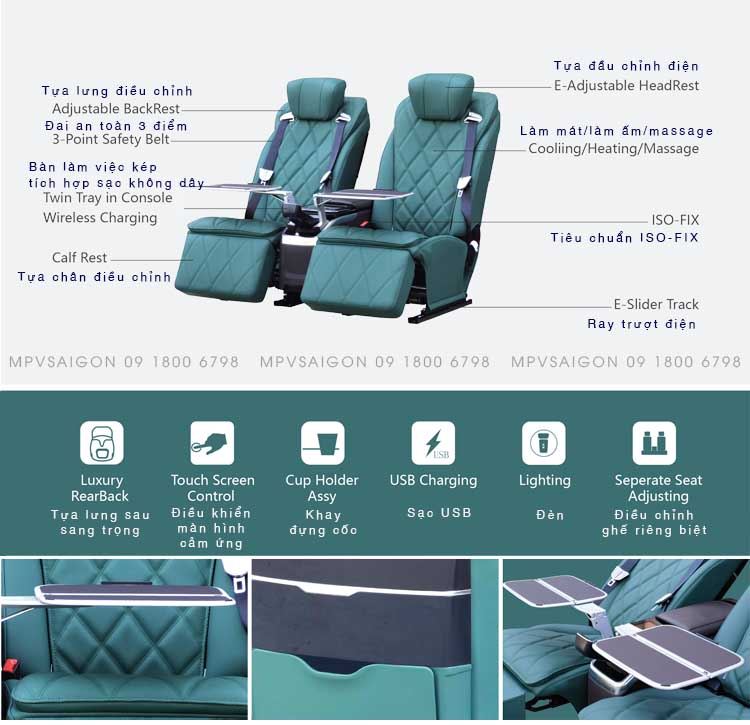 Combo hai ghế limousine và con ngựa bàn xếp - nâng cấp 7 chỗ thành 4 chỗ thương gia