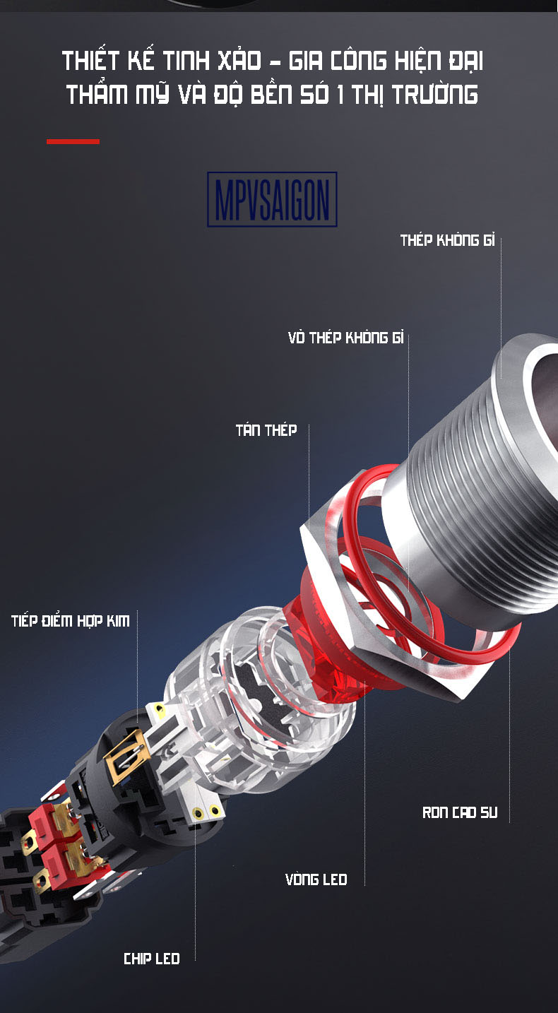 Công tắc kim loại LED 22mm 12V 24V limousine xe giường nằm