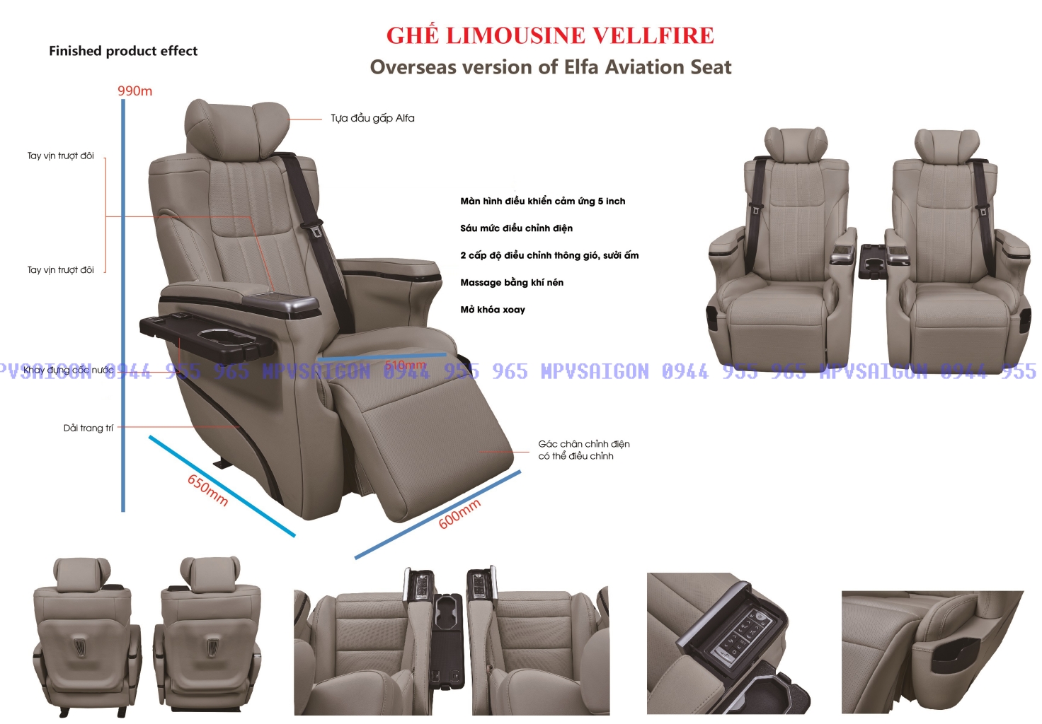 Ghế Limousine thương gia Alphard Vellfire có bàn xếp