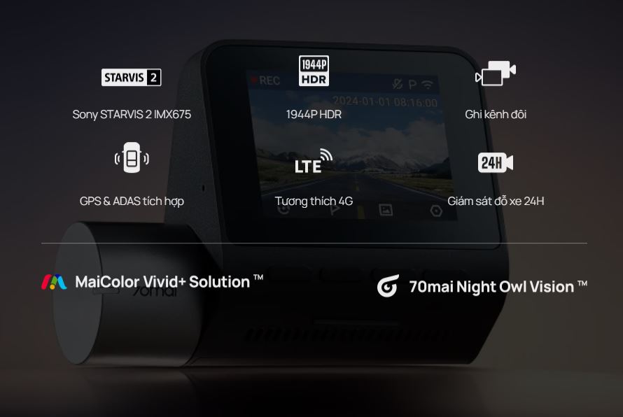 Camera hành trình ghi hình 3K HDR 70mai A510 4G
