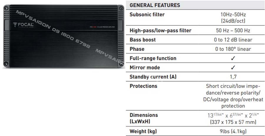 Amply 5 kênh FPX 5.1200 Focal 4Ω - 4x75W RMS + 1x420W RMS