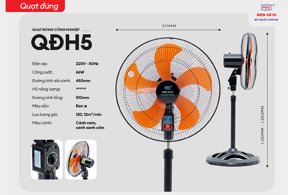 Quạt cây điện cơ 91 QĐ-H5 sải cánh 450