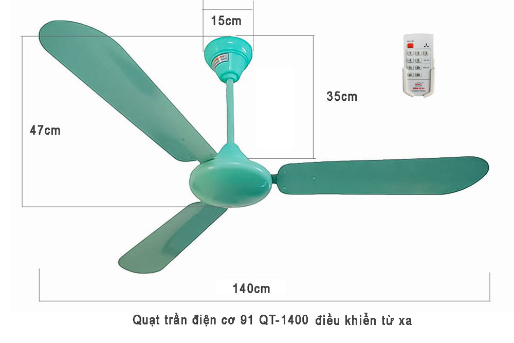 Quạt trần Điện cơ 91 QT-1400 cánh sắt điều khiển từ xa