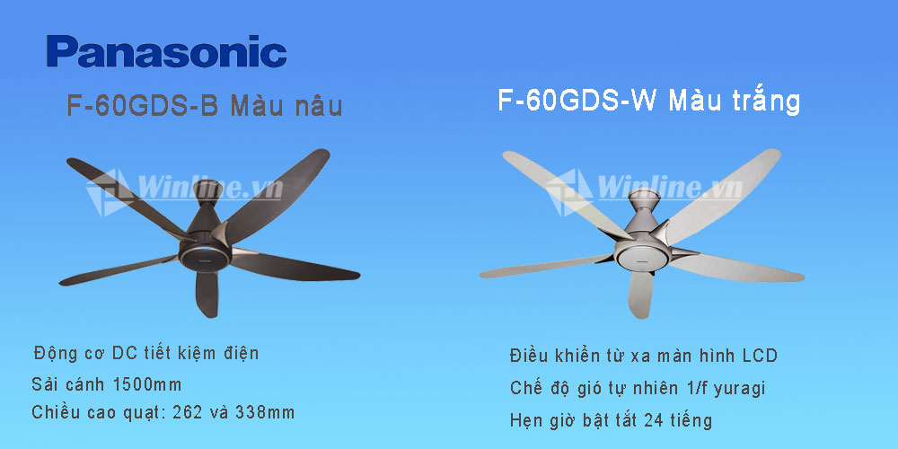 Quạt trần Panasonic 5 cánh F-60GDS màu nâu và màu trắng