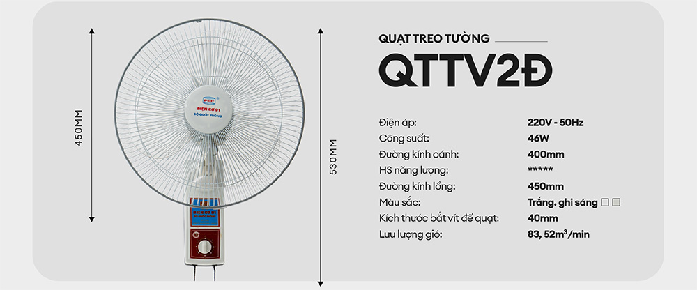 Quạt treo tường điện cơ 91 QTT-V2D