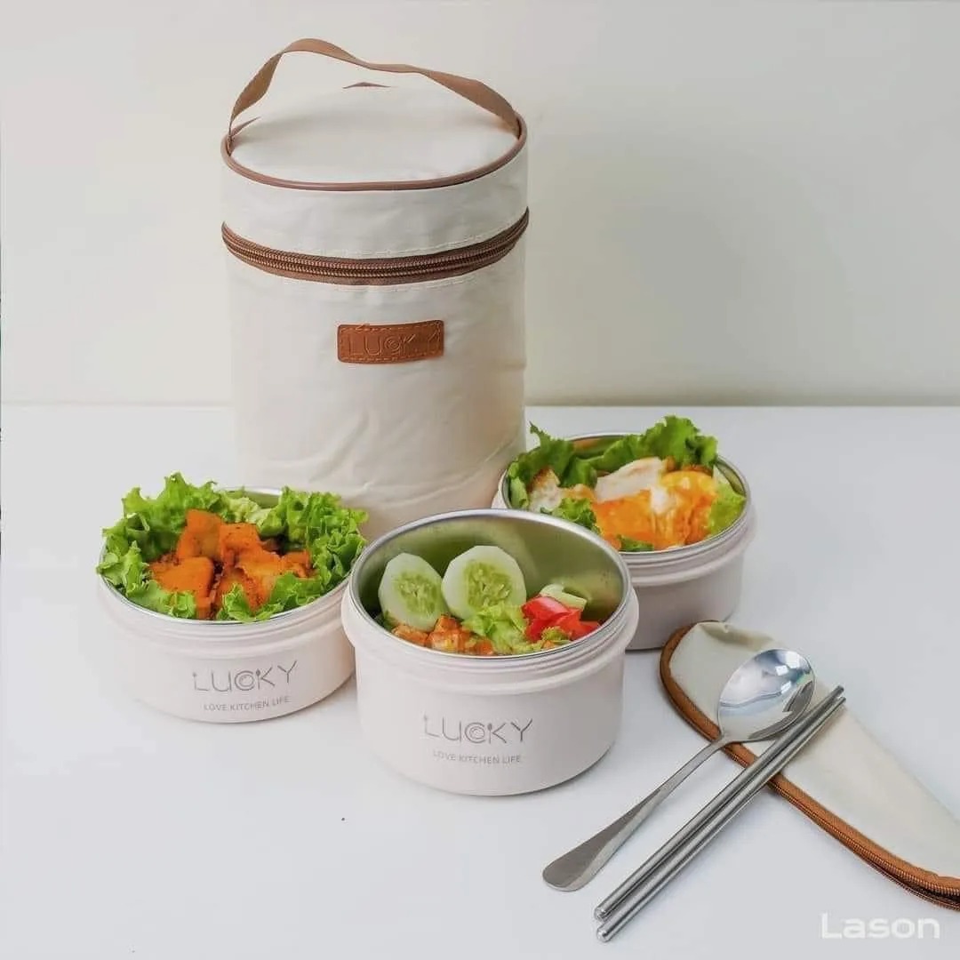 Hộp cơm giữ nhiệt inox 3 tầng kèm túi MEAK BAG cao cấp