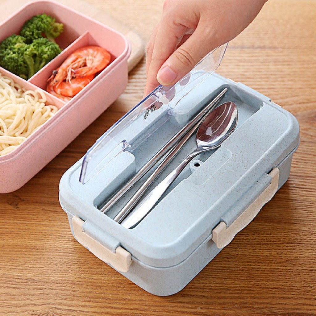 Hộp đựng cơm lúa mạch 3 ngăn kèm đũa muỗng