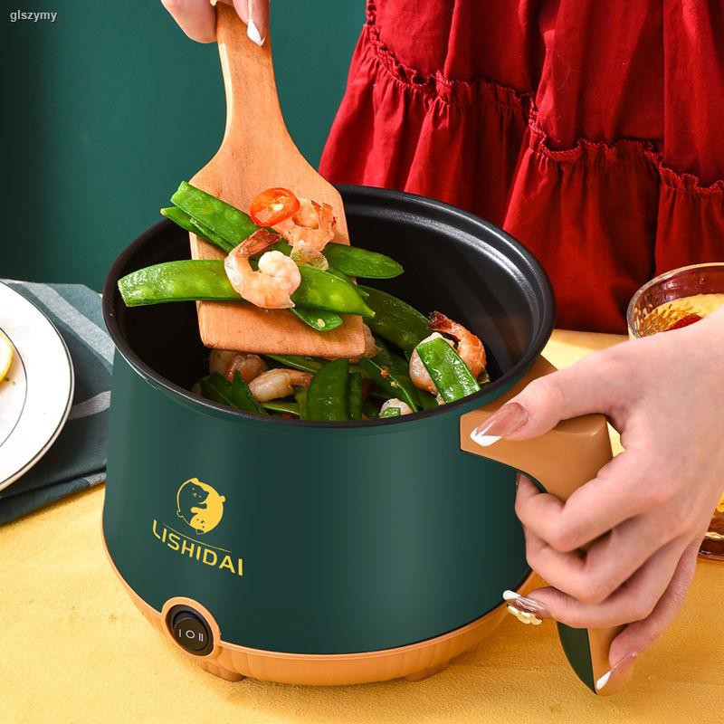 Nồi lẩu điện mini 18CM MÀU XANH LÁ kèm lồng hấp INOX