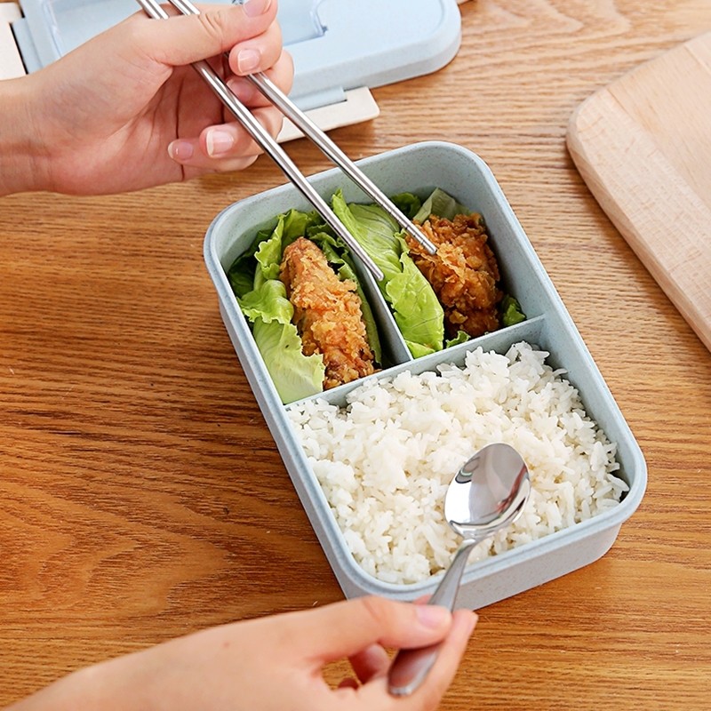 Hộp đựng cơm lúa mạch 3 ngăn kèm đũa muỗng