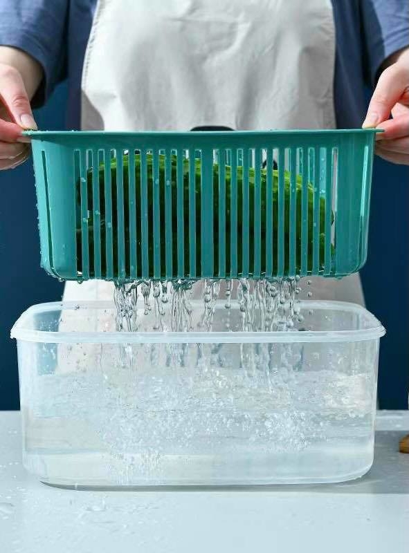 Bộ 5 hộp kèm rổ có nắp hút chân không để tủ lạnh tiện lợi MÀU XANH