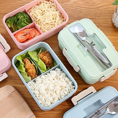 Hộp đựng cơm lúa mạch 3 ngăn kèm đũa muỗng