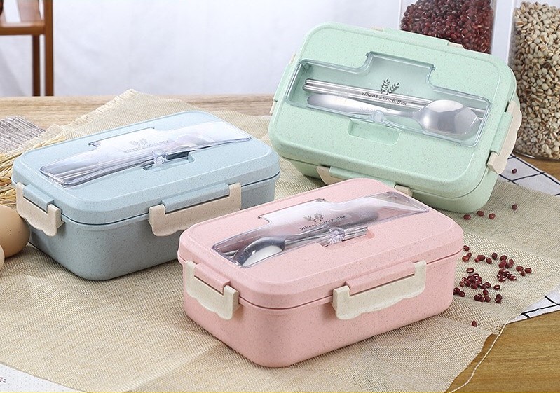 Hộp đựng cơm lúa mạch 3 ngăn kèm đũa muỗng