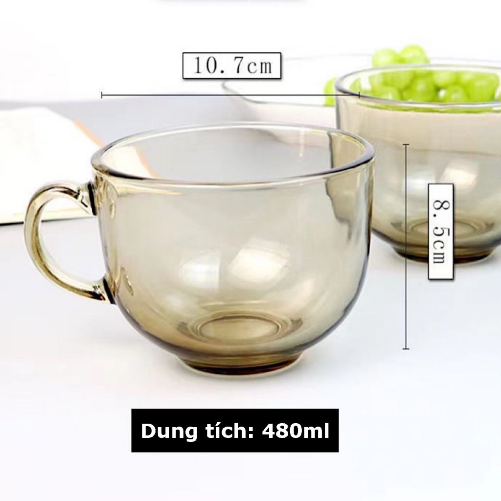 Set 2 cốc thủy tinh chịu nhiệt màu hổ phách 480ml